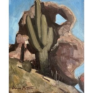 Original Western landscape Painting Arizona Desert Canyon Cactus 8x10 Signed